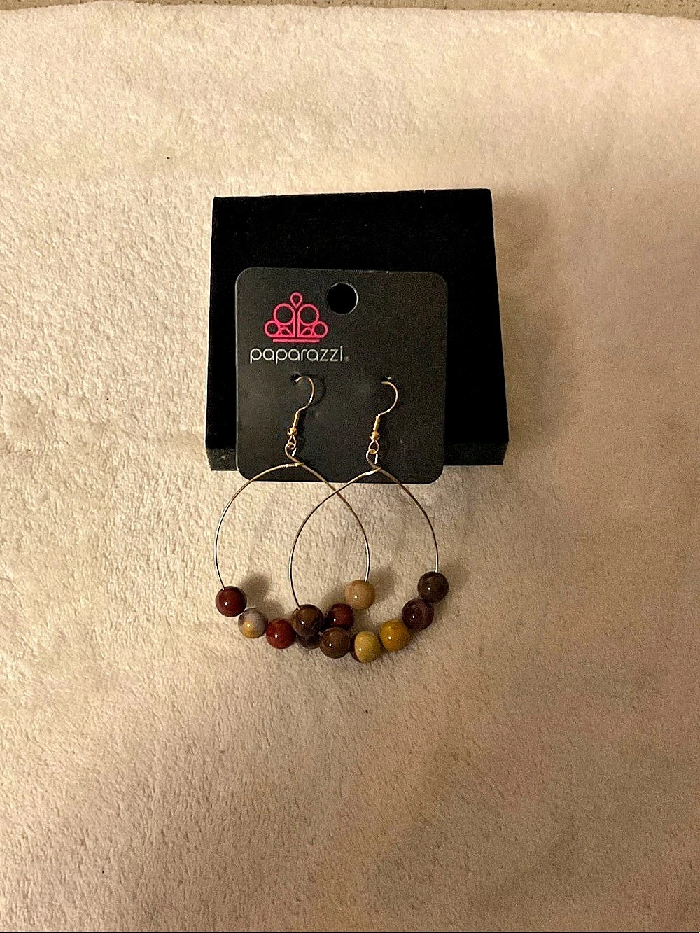 paparazzi Halo Hustle - Brown Beaded Hoop Earrings in Brown & Gold Like New